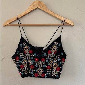 Sadie and sage Embroidered Black Crop Top XS